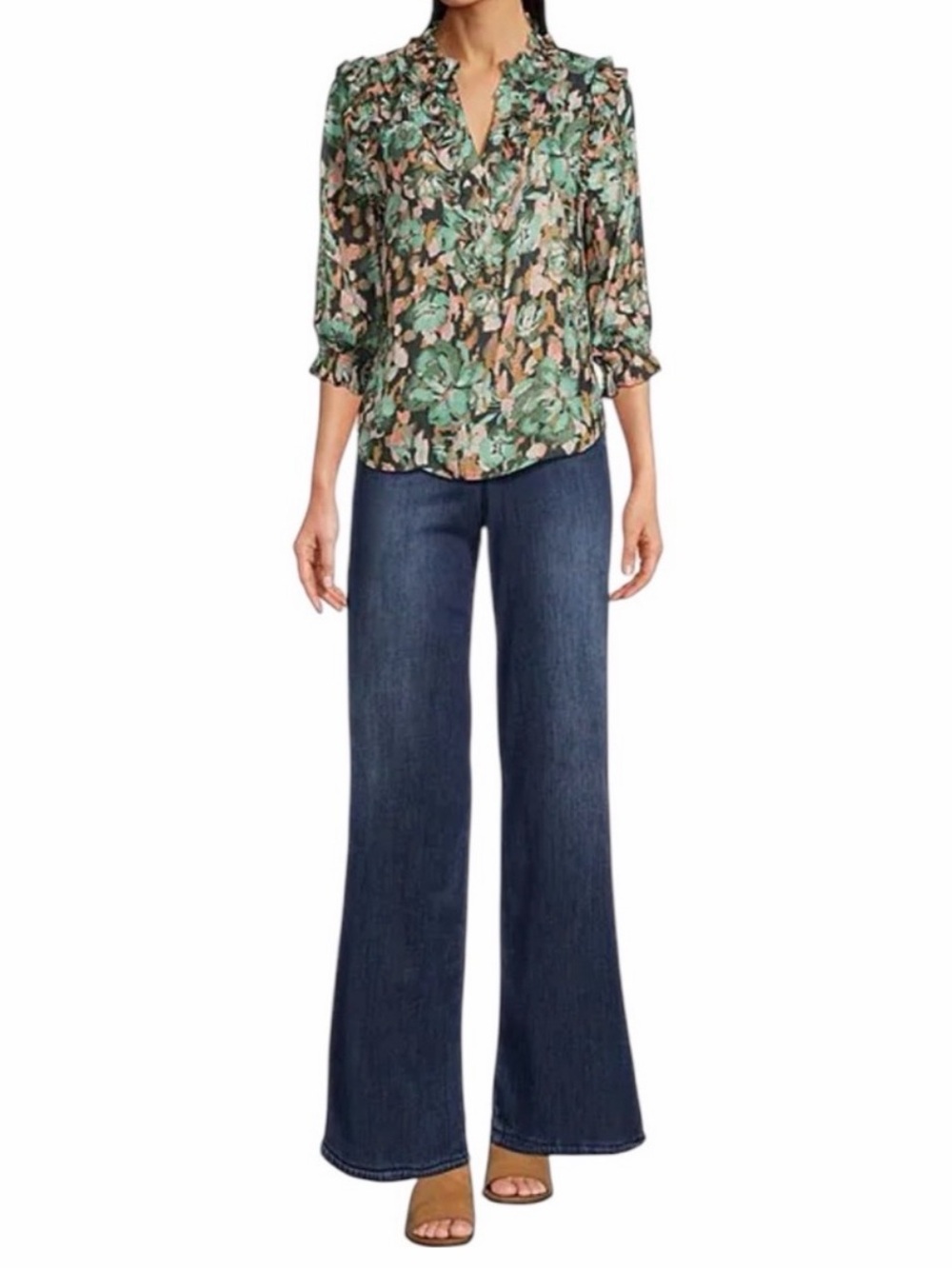 Democracy Floral Ruffle V-Neck Blouse S - Picture 3 of 14